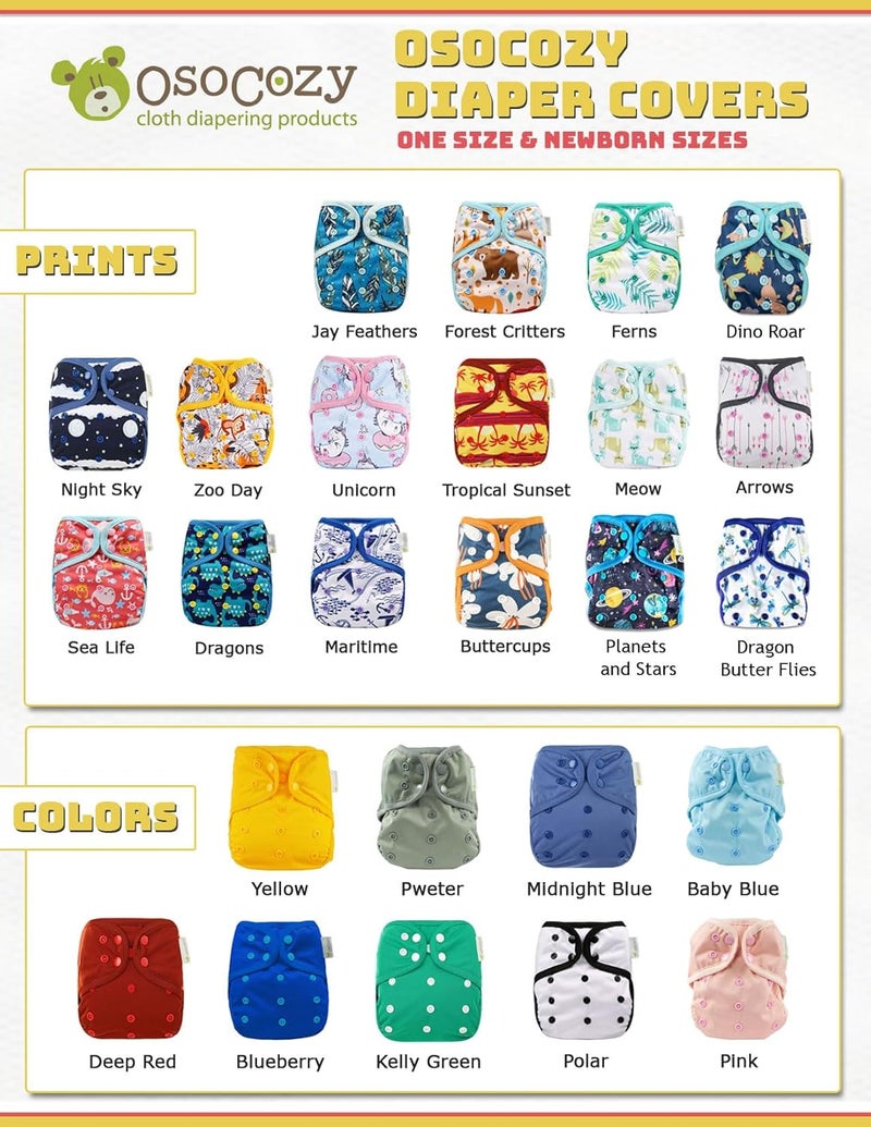 OsoCozy Newborn Reusable Cloth Diaper Covers - Adjustable Snap Fit & Double Leg Gussets for Baby Boys & Girls from 6-12 Pounds. Use with Prefold, Flat or Fitted Cloth Diapers or Snap-in Inserts - Image 1